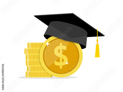 Investment in education. Graduate's cap on Study Money Icon Vector