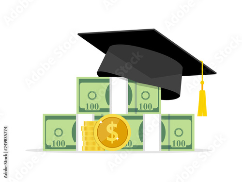 Investment in education. Graduate's cap on Study Money Icon Vector
