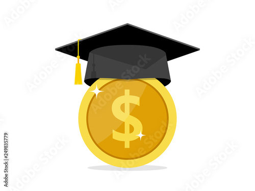 Investment in education. Graduate's cap on Study Money Icon Vector