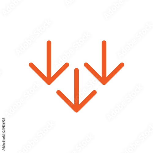 three red thin arrows down icon. download sign. Fall, decrease symbol