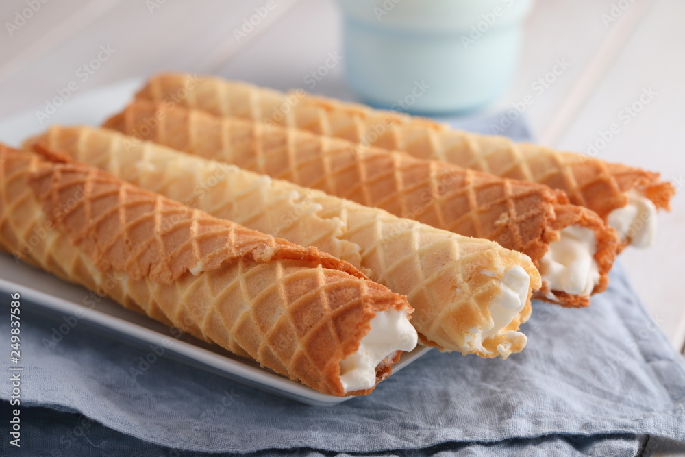 Gaufres de Montcuq, rolled wafers with cream filling Gaufres de Montcuq, rolled wafers with cream filling
