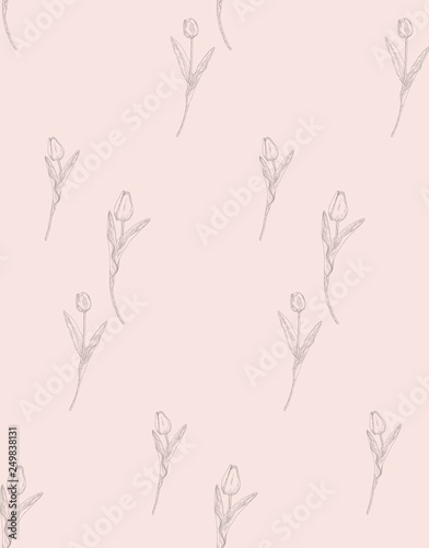 Vector Seamless Pattern with Drawn Flowers  Plants