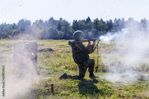 A soldier shoots an RPG-7