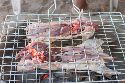 Grilled rats on the grill food of Thailand.