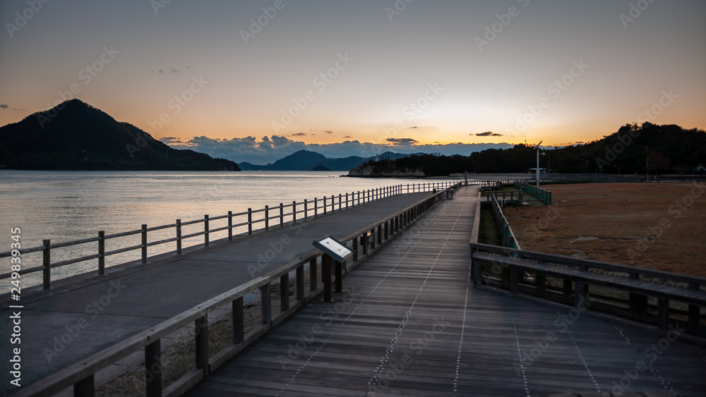 Fototapeta premium Beautiful sunset scene seen on the island of Okunoshima, also known as the 