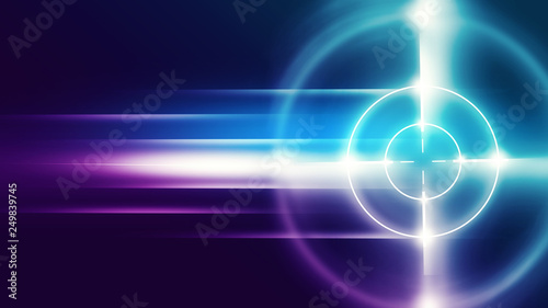 Photography Futuristic abstract background with neon target, laser beams and a searchlight