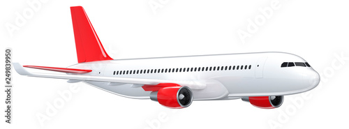 High detailed white airliner, 3d render on a white background. Side view of airplane, isolated 3d illustration. Airline Concept Travel Passenger plane. Jet commercial airplane photo