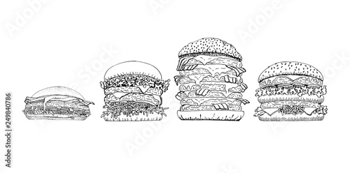 Fast food collection fresh burgers set