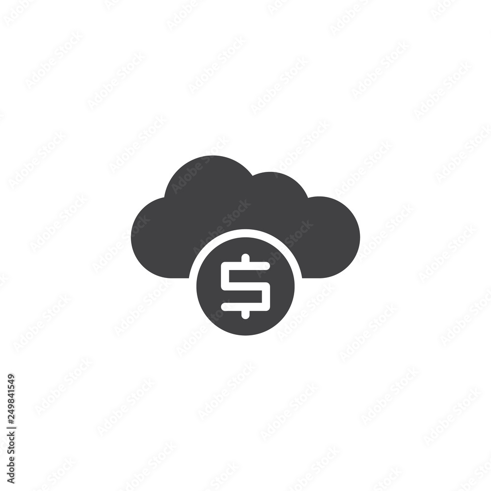 Cloud money vector icon. filled flat sign for mobile concept and web  design. Dollar coin with cloud computing simple glyph icon. Symbol, logo  illustration. Pixel perfect vector graphics Stock Vector | Adobe