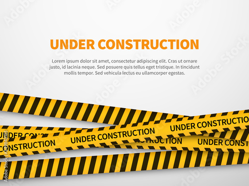 Under construction page. Caution yellow tape construct warning line background sign web page security caution
