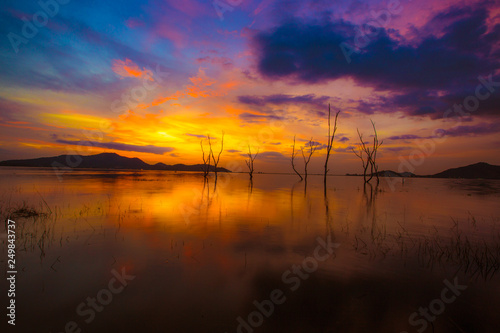 An abstract background of colorful  evening sky on the lake  beautiful in nature  with an artistic beauty.