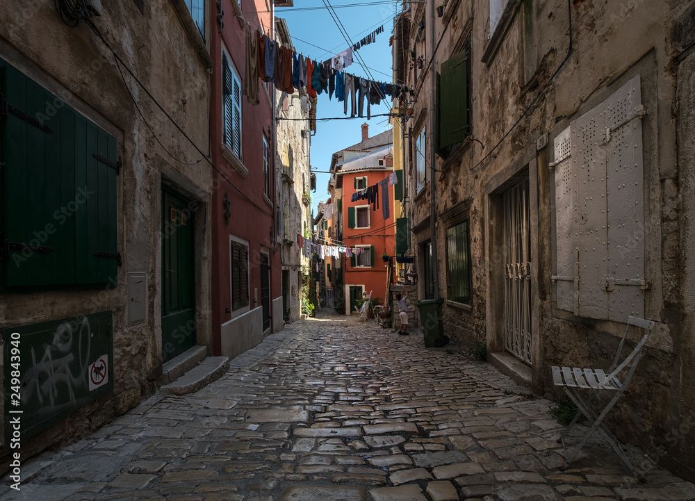 Fototapeta premium Streets of the old town of Rovinj. Old Croatia.