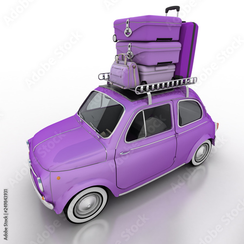 Compact car on holidays purple