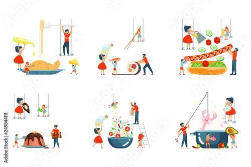 Set of oversize dish and tiny people 