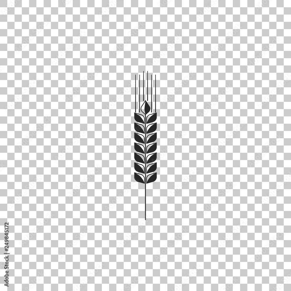 Cereals icon set with rice, wheat, corn, oats, rye, barley sign isolated on transparent background. Ears of wheat bread symbols. Agriculture wheat symbol. Flat design. Vector Illustration