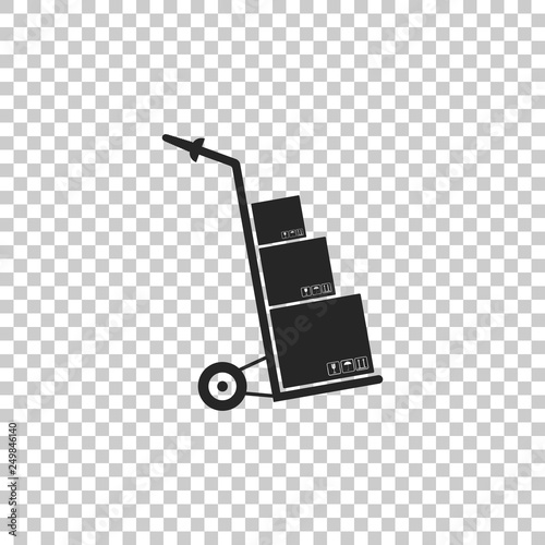 Hand truck and boxes icon isolated on transparent background. Dolly symbol. Flat design. Vector Illustration