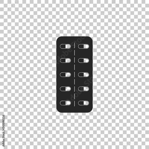 Pills in blister pack icon isolated on transparent background. Medical drug package for tablet: vitamin, antibiotic, aspirin. Flat design. Vector Illustration