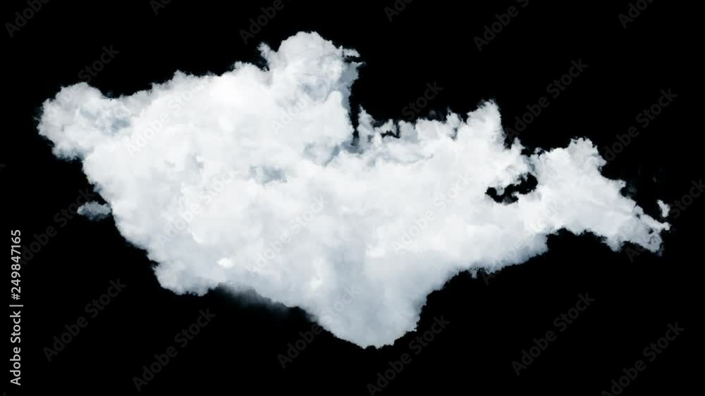 Isolated cloud on transparent background, seamless animation loop, ready of compositing