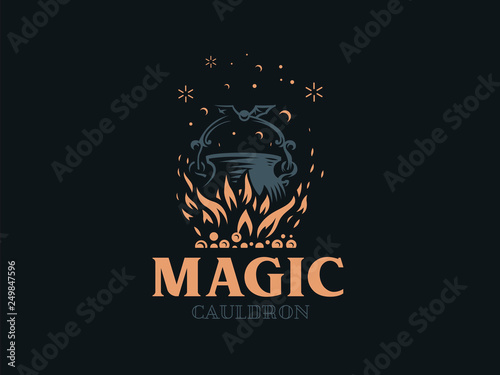 Magic cauldron. A magical potion.  photo