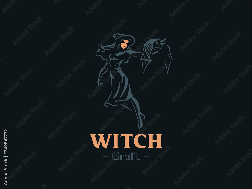 A witch holds a bat in her hand.