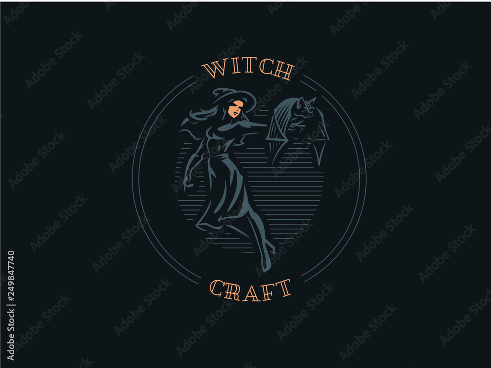 A witch holds a bat in her hand.
