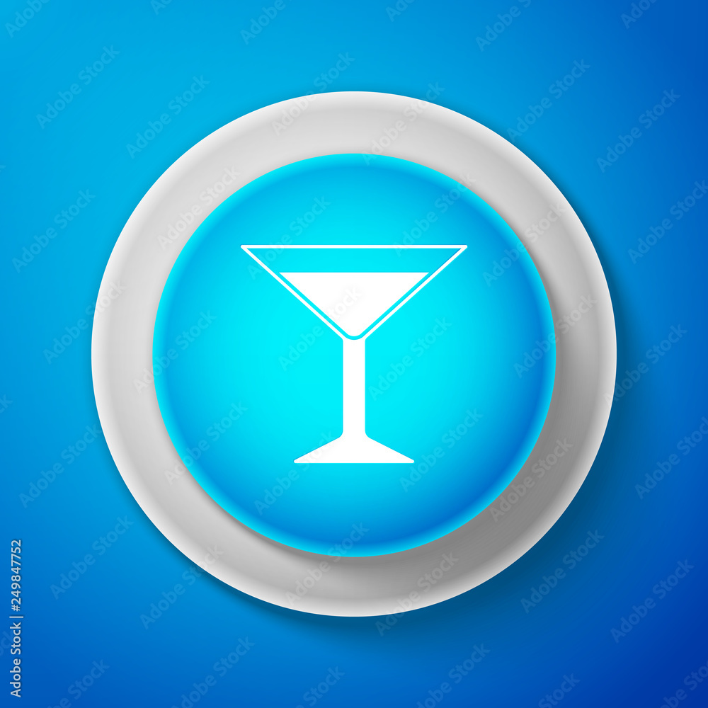 Martini glass icon isolated on blue background. Cocktail icon. Wine glass icon. Circle blue button. Vector Illustration Martini glass icon isolated on blue background. Cocktail icon. Wine glass icon. Circle blue button. Vector Illustration