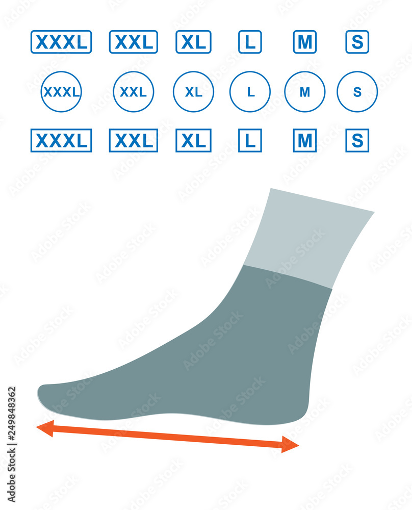 The size of the foot in humans. Foot size profile. Sizes of socks. Shoe