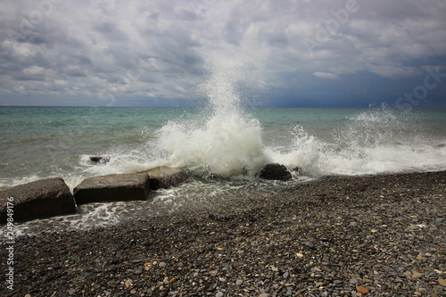 wave breaking on the rocks