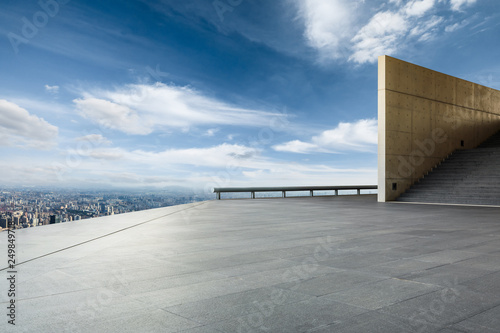 Photography Panoramic city skyline and buildings with empty square floor in Shanghai,high an