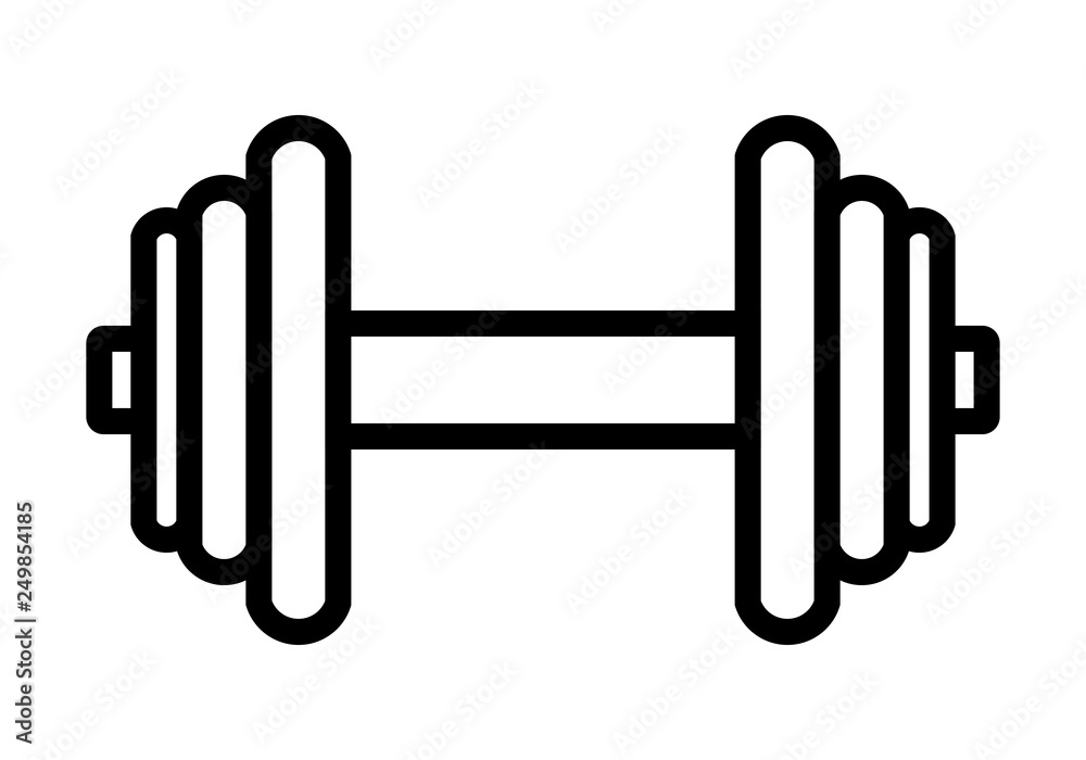 Weights symbol icon - black realistic dumbbell outline, isolated - vector Weights symbol icon - black realistic dumbbell outline, isolated - vector