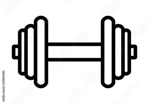 Weights symbol icon - black realistic dumbbell outline, isolated - vector