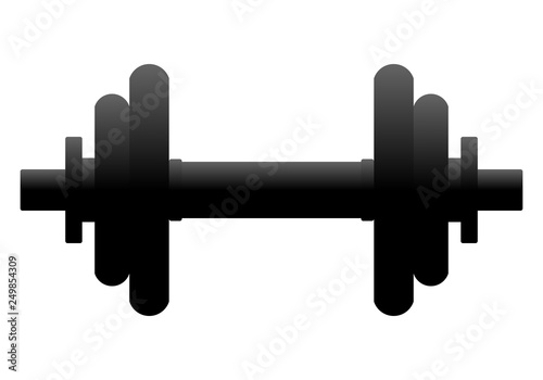 Weights symbol icon - black gradient realistic dumbbell silhouette, isolated - vector