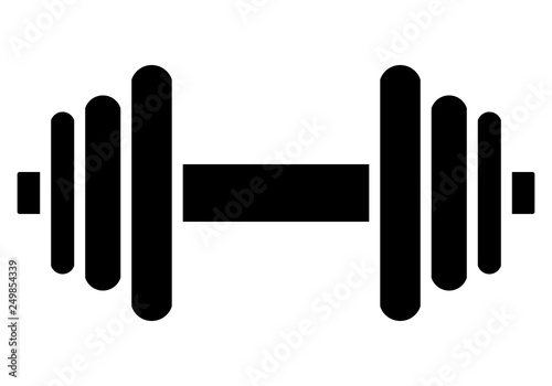 Weights symbol icon - black minimalist dumbbell, isolated - vector