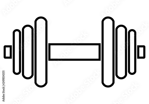 Weights symbol icon - black minimalist dumbbell outline, isolated - vector
