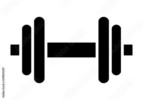 Weights symbol icon - black minimalist dumbbell, isolated - vector