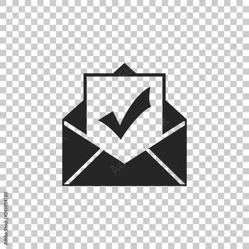 Envelope with document and check mark icon isolated on transparent background. Successful e-mail delivery, email delivery confirmation, successful verification concepts. Vector Illustration
