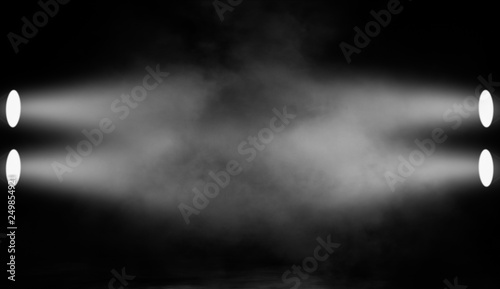 Misty projector . Spotlight with smoke fog effect. Isolated on black background.