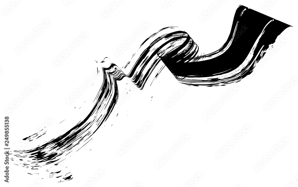Abstract black paintbrush stripe smoothly bent ribbon geometrical shape