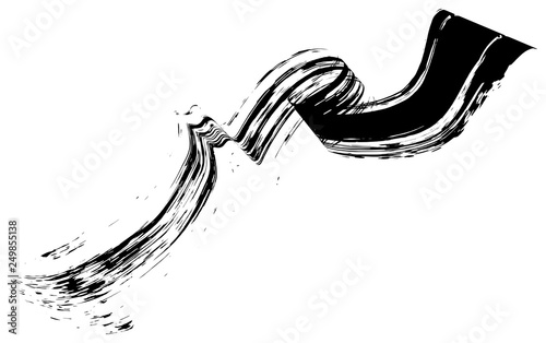 Abstract black paintbrush stripe smoothly bent ribbon geometrical shape