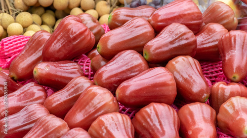 Rose apples on sales in the fruit market, Thailand (Selective focus)