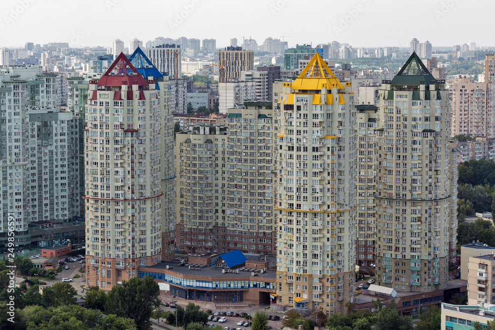 Fototapeta premium Aerial top view of Kiev city skyline from above, Ukraine.