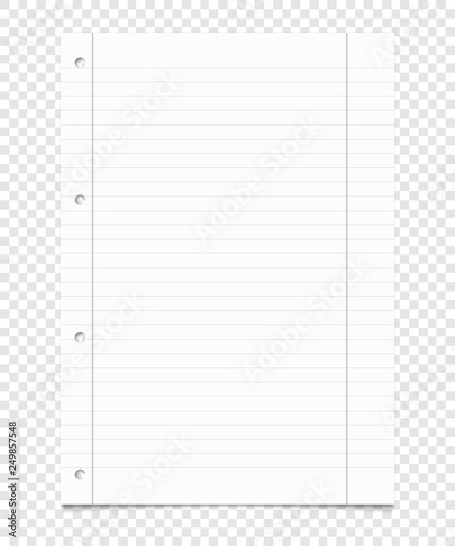 Ein grau liniertes Blatt Papier auf transparentem Hintergrund