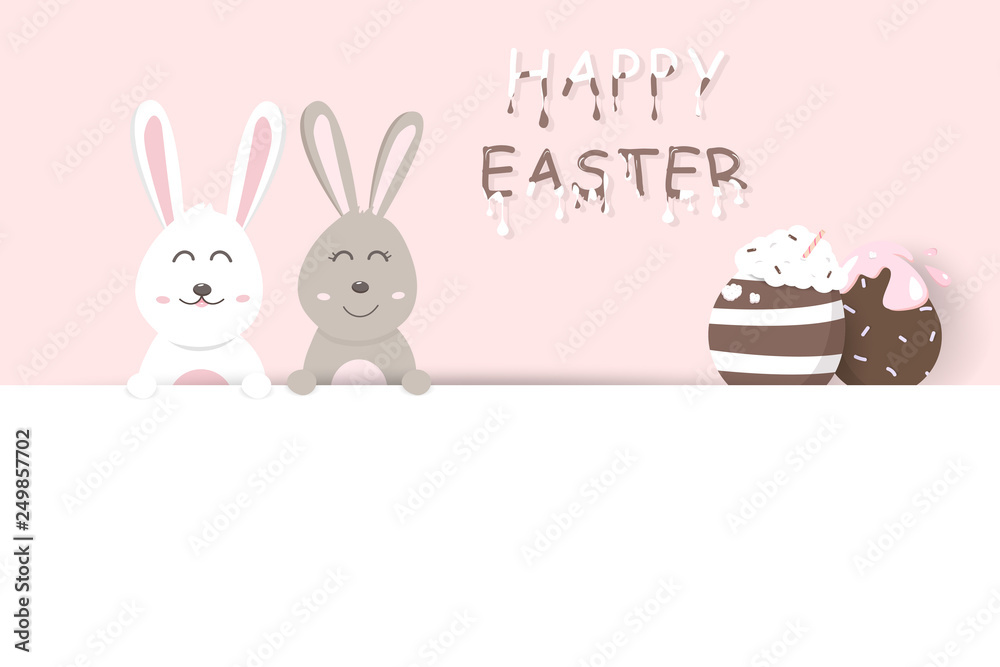 Easter, liquid sweet food text, pink pastel greeting card holiday, adorable rabbit with egg fancy, cute bunny cartoon invitation vector illustration Easter, liquid sweet food text, pink pastel greeting card holiday, adorable rabbit with egg fancy, cute bunny cartoon invitation vector illustration