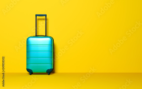 Suitcase on pastel background. Travel baggage concept. Minimal style. Copy space. 3D rendering illustration