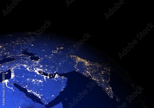 The Earth from space at night. Middle-east, India. Elements of this image furnished by NASA.
