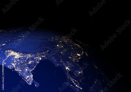 The Earth from space at night. India, China, Thailand, far-east. Elements of this image furnished by NASA. photo