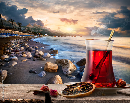 Turkish tea and sea photo