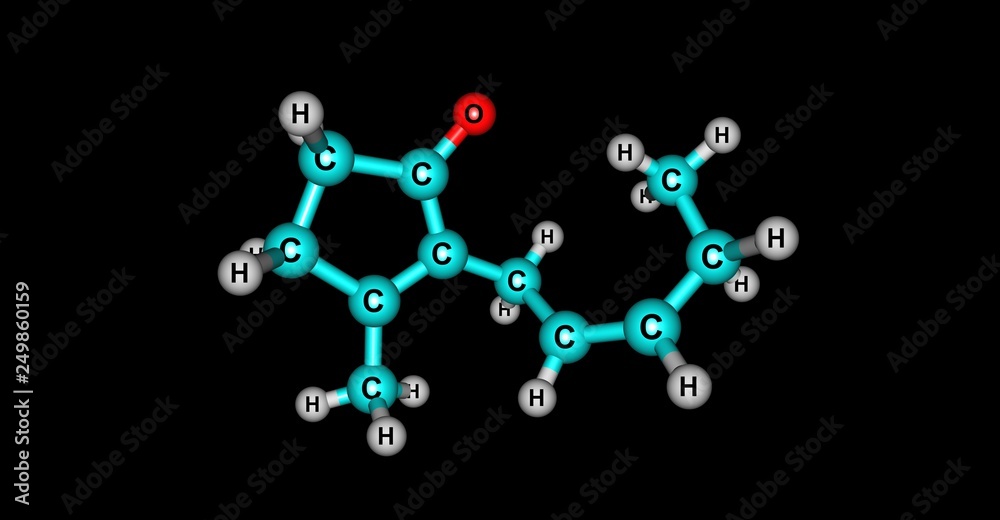 Jasmone molecular structure isolated on black Jasmone molecular structure isolated on black