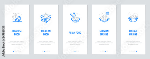 Japanese, Mexican, Asian, German, Italian food Vertical Cards with strong metaphors.