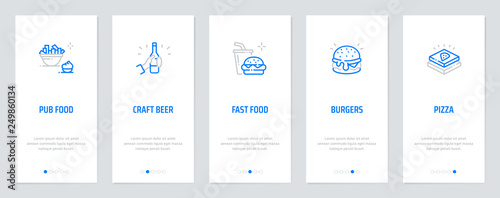 Pub Food, Craft Beer, Burgers, Pizza Vertical Cards with strong metaphors.